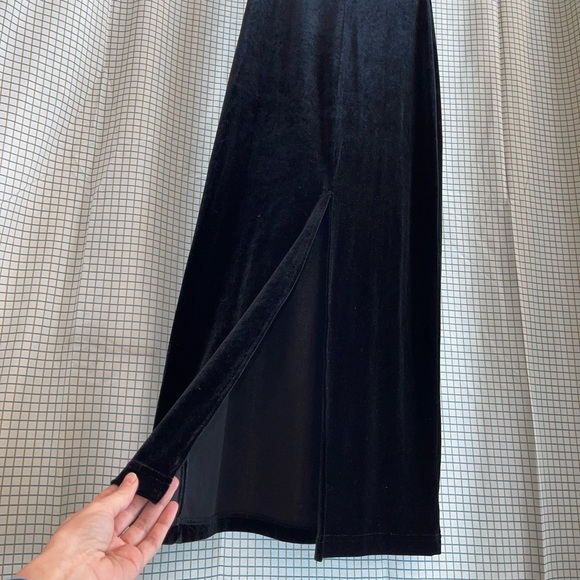 Vintage All That Jazz SML 90s Black Velour Blue Strapless Dress w High Slit💦🔥 - Picture 9 of 13